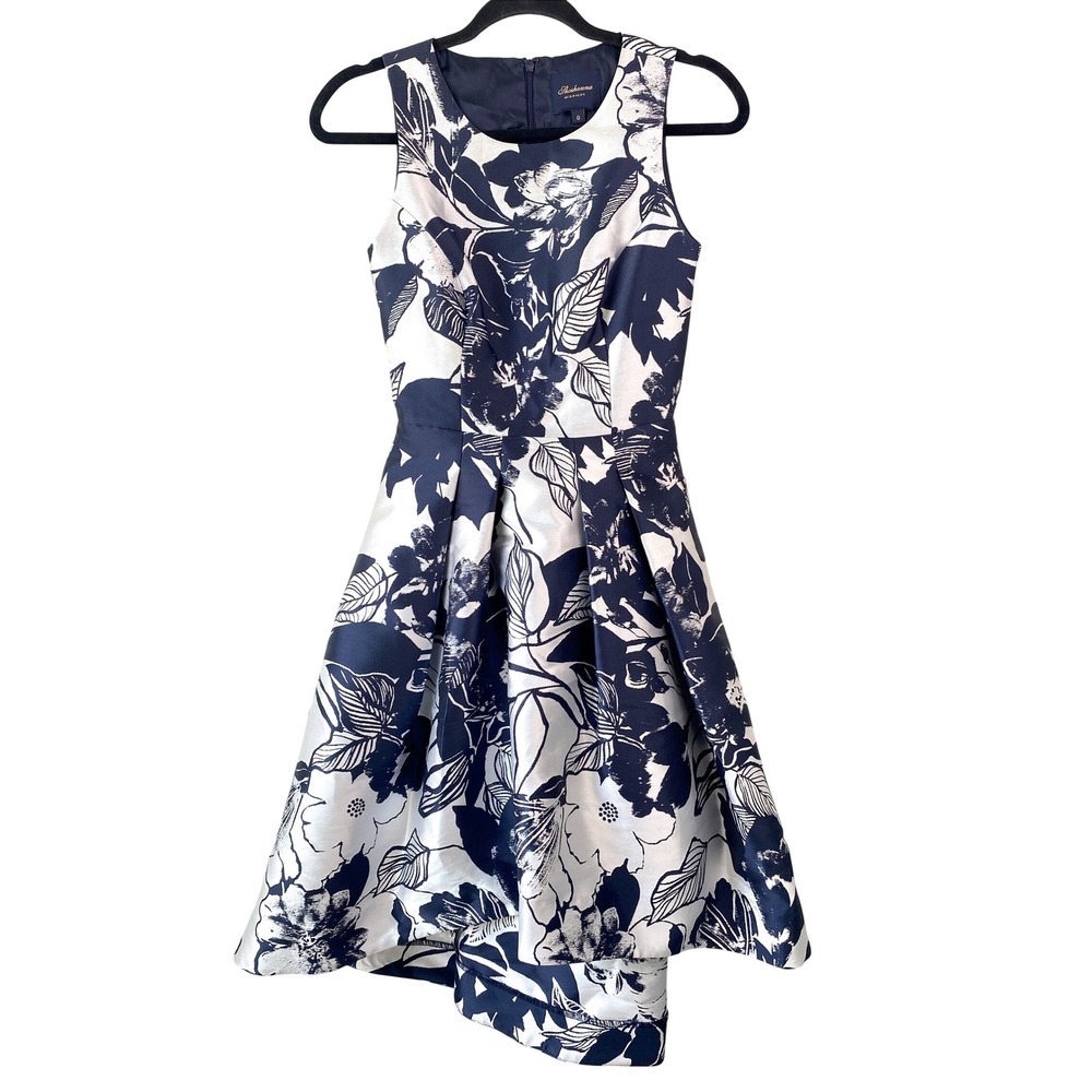 Shoshanna Midnight Women Coraline High Low Dress 0 Navy Silver Jacquard Cocktail